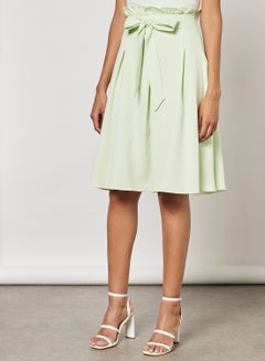 Women's Casual Ruffles Waistband Knee Length Skirt With Front Tie Light Mint Green