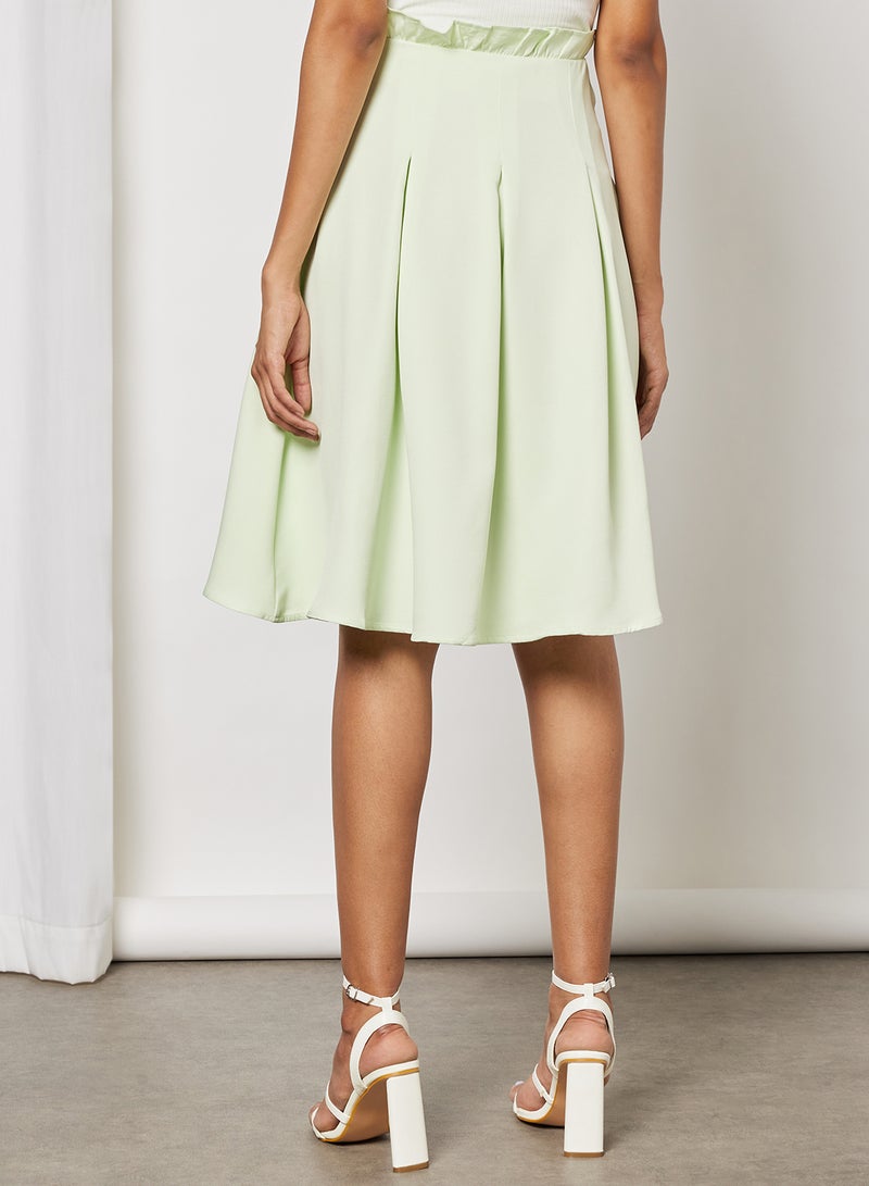 Aila - Women's Casual Ruffles Waistband Knee Length Skirt With Front Tie Light Mint Green - Image 1