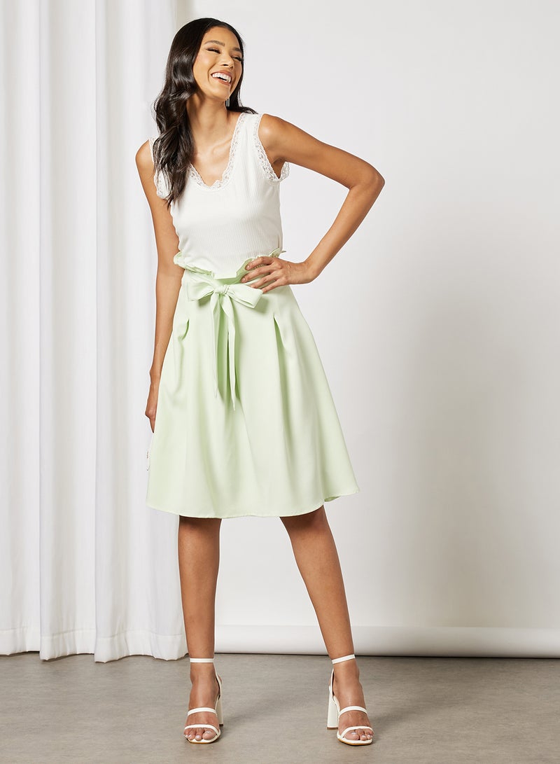 Aila - Women's Casual Ruffles Waistband Knee Length Skirt With Front Tie Light Mint Green - Image 1