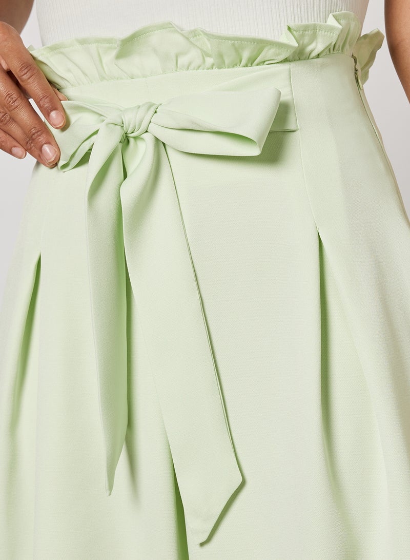 Aila - Women's Casual Ruffles Waistband Knee Length Skirt With Front Tie Light Mint Green - Image 1