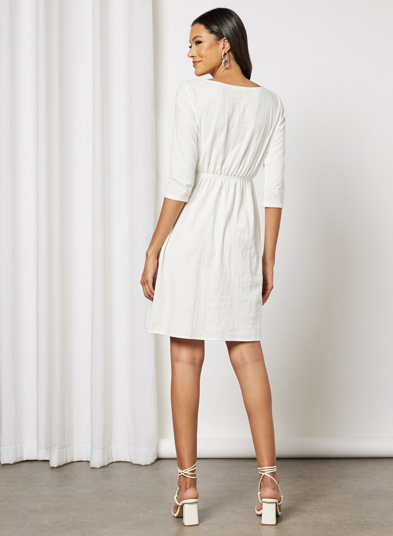 Aila - Women's Casual Round Neck Solid Design Long Sleeve Midi Dress White - Image 1