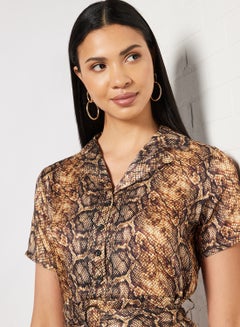 NA-KD Snake Print  Short Sleeve Midi Dress Multicolour  - Image 3
