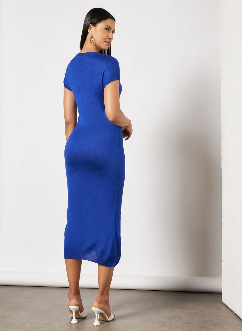 NA-KD Midi Knit Dress Navy