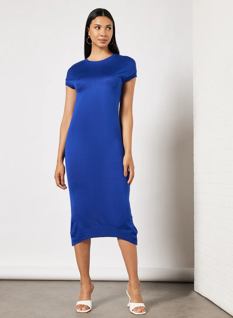 NA-KD Midi Knit Dress Navy