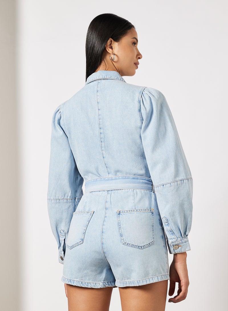 NA-KD - Denim Playsuit Light Blue - Image 1