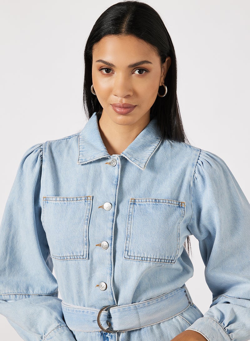 NA-KD - Denim Playsuit Light Blue - Image 1