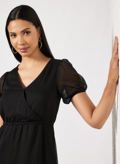 NA-KD Dobby Overlap Mini Dress Black  - Image 3