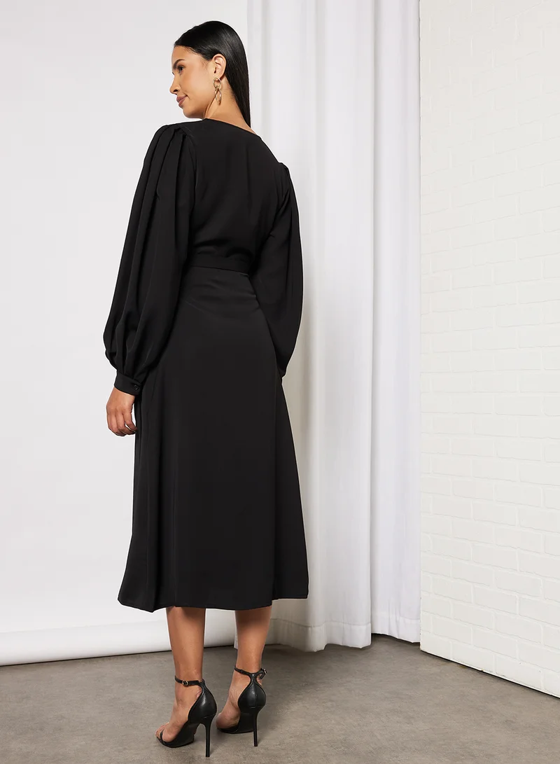 NA-KD Long Sleeve Wrap Dress Black