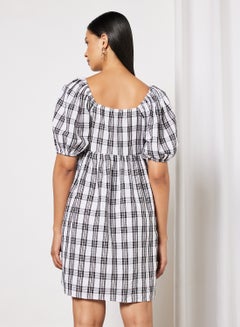 NA-KD Square Neck Seersucker Dress Black Check  - Image 2