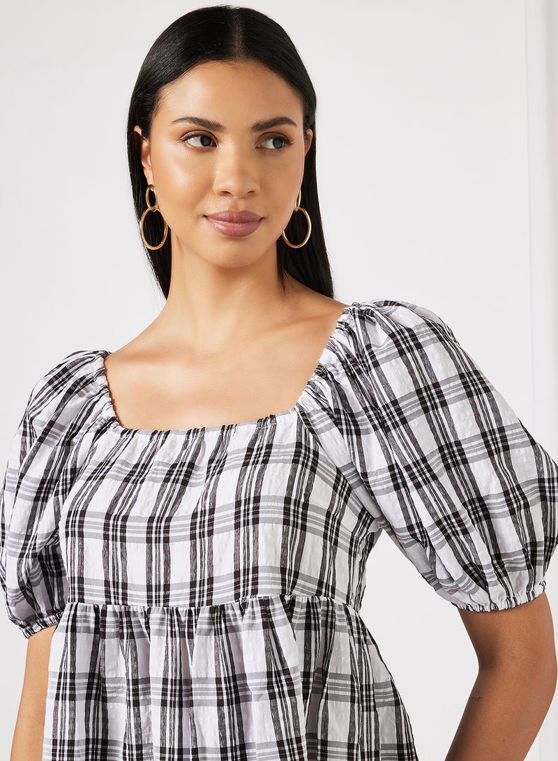 Square Neck Seersucker Dress Black Check - v1650285277/N45284468V_3