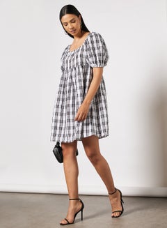 NA-KD Square Neck Seersucker Dress Black Check  - Image 4