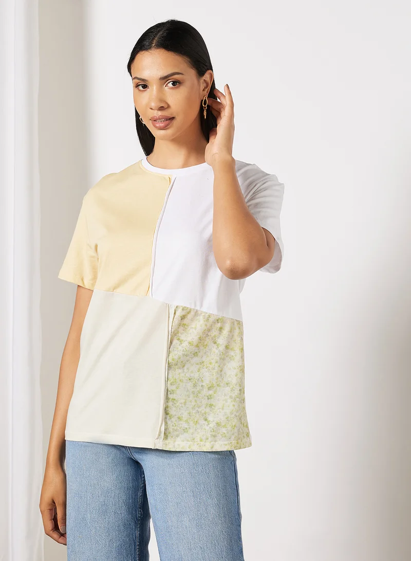 NA-KD Block Pattern Round Neck T-Shirt