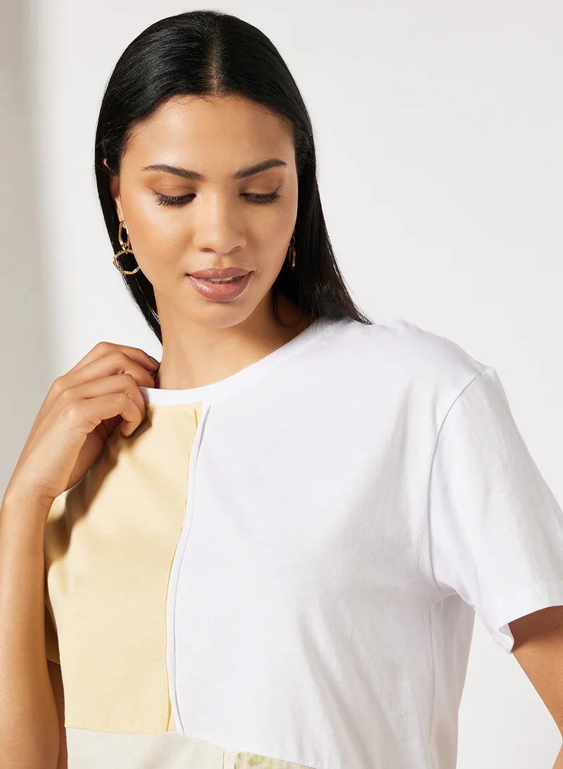 NA-KD Block Pattern Round Neck T-Shirt Multicolor