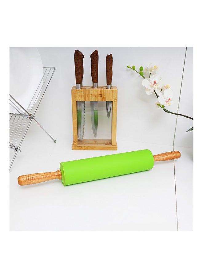 Deluxe Rolling Pin Silicone Cover Wooden Handle Multi Color 6X52 Cm
