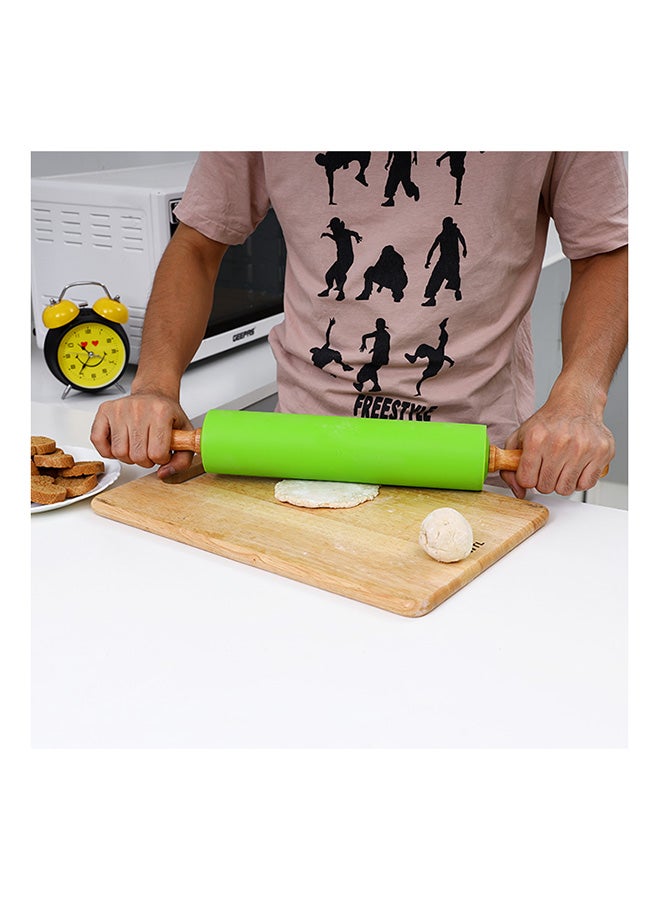 Deluxe Rolling Pin Silicone Cover Wooden Handle Multi Color 6X52 Cm