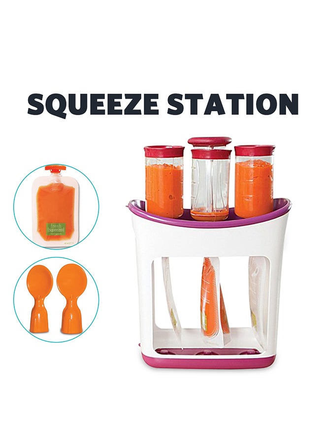 Feeding Line Squeeze Station Container, Food Pouch for Newborn Baby Store Homemade Fruit and Vegetable Puree, Soup, Smoothies, Porridge Include Feeding Spoon (Purple)  - Image 3