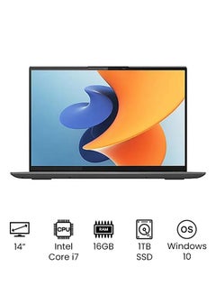 Yoga Slim 7 Pro Laptop With 14 Inch 2.8K Display, Intel 11th Gen Core i7-11370H / 16GB RAM / 1TB SSD / 2GB GDDR6 NVIDIA GeForce MX450/Windows 10 English/Arabic Slate Grey