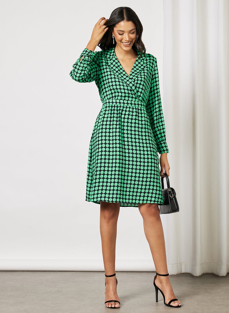 VERO MODA - Polka Dot Overlap Front Mini Dress Night Sky - Image 1