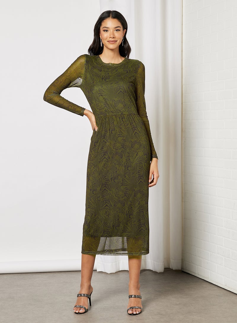 VERO MODA Kate Sheer Long Sleeve Dress Ivy Green  - Image 1