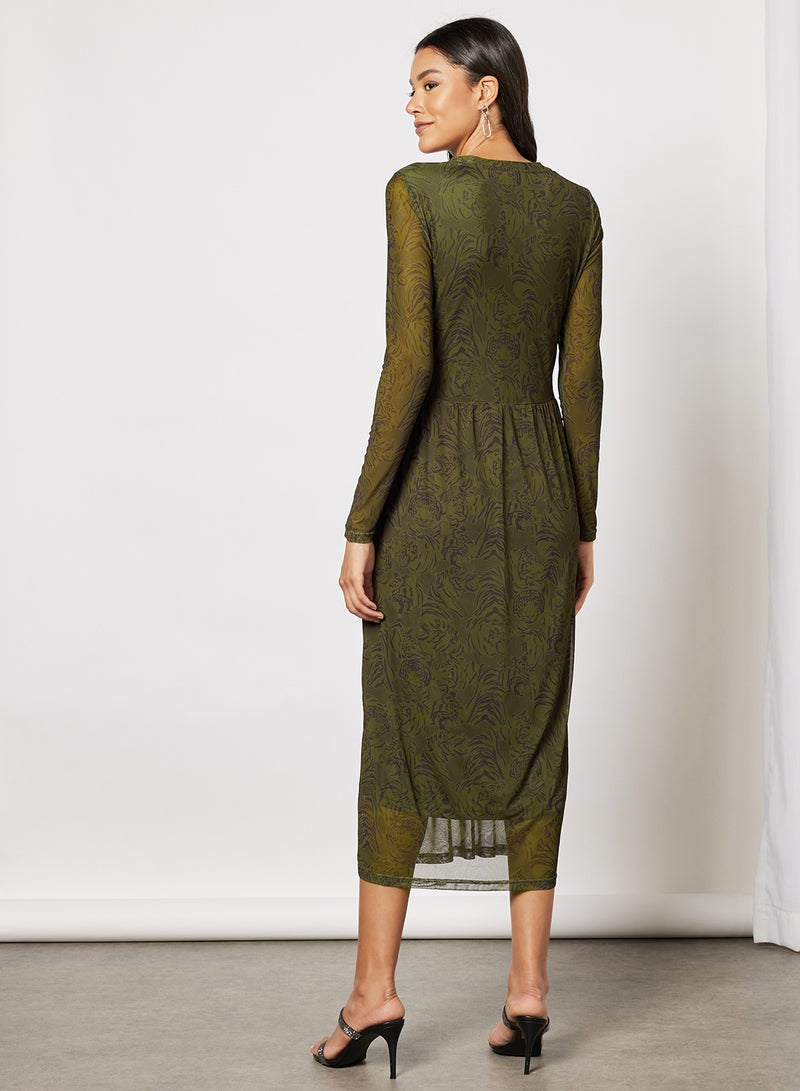 VERO MODA Kate Sheer Long Sleeve Dress Ivy Green  - Image 2