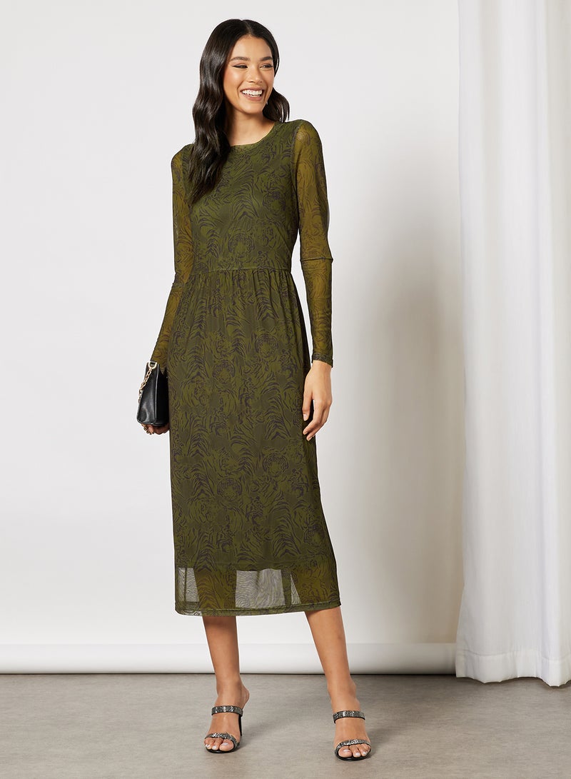 VERO MODA Kate Sheer Long Sleeve Dress Ivy Green  - Image 4