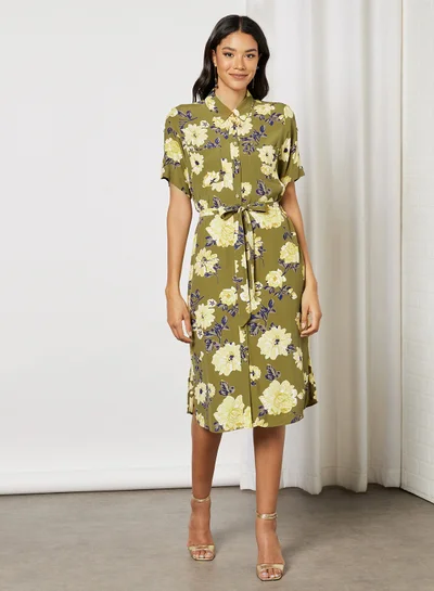 VERO MODA Floral Print Shirt Dress Fir Green