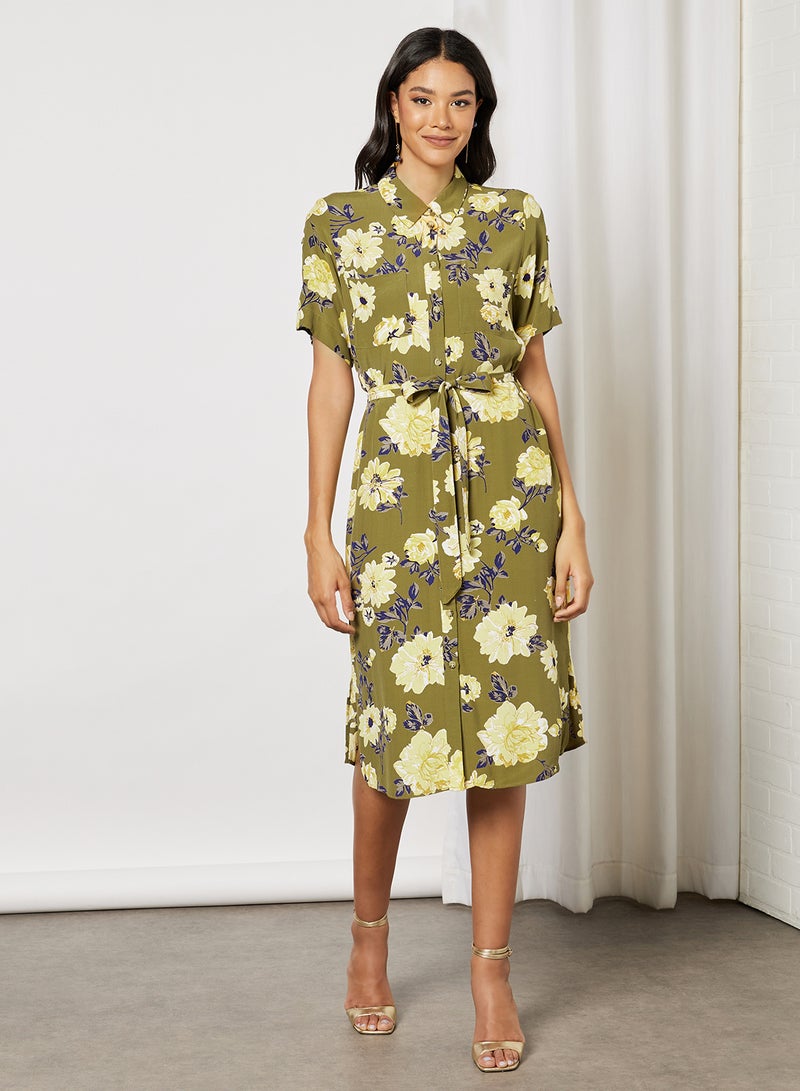 VERO MODA Floral Shirt Dress Fir Green  - Image 1