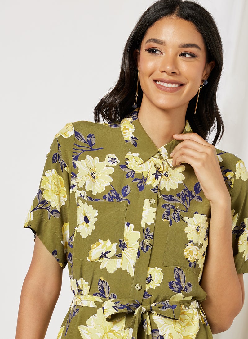 VERO MODA Floral Shirt Dress Fir Green  - Image 3