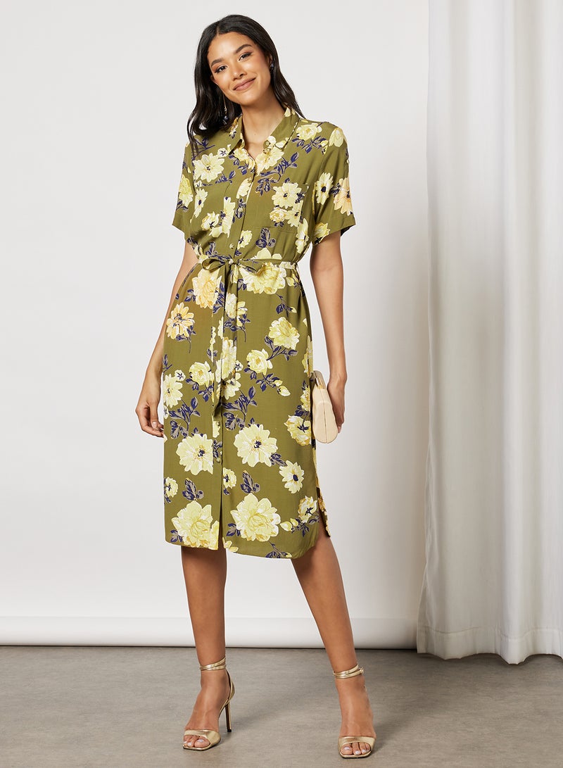 VERO MODA Floral Shirt Dress Fir Green  - Image 4