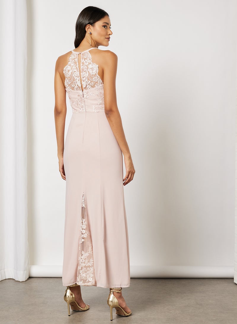 Chi-Chi London - Avia Lace Overlay Dress Blush - Image 1