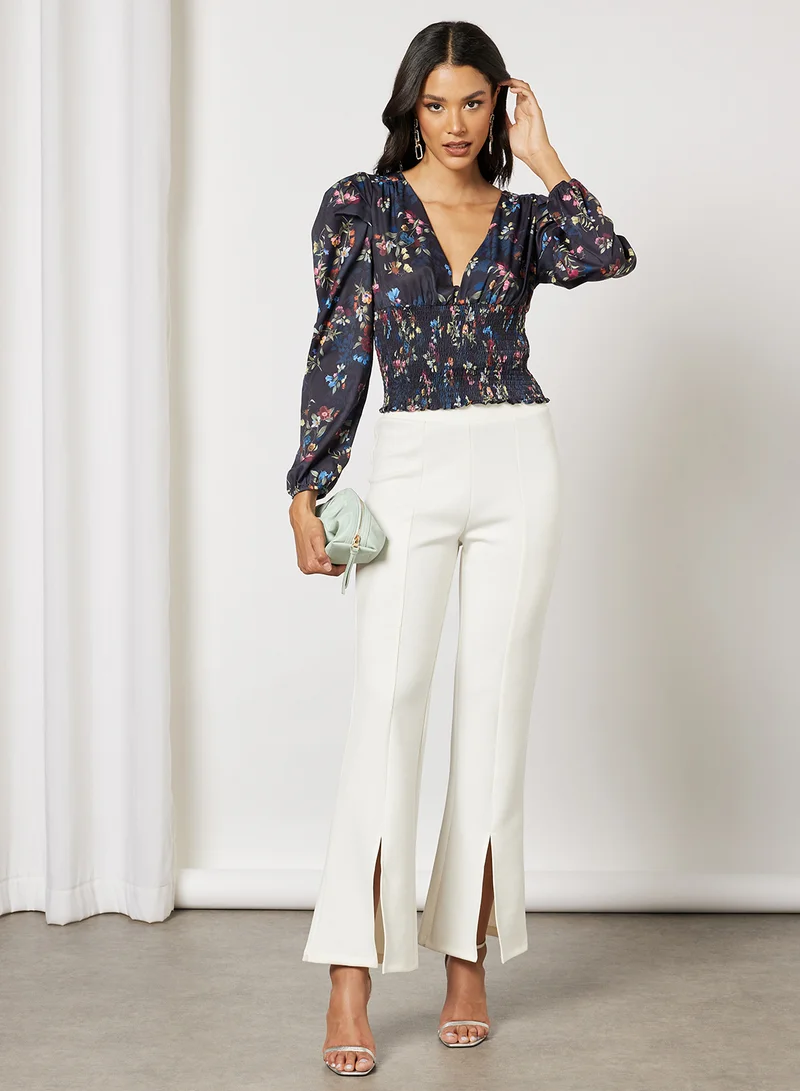 Chi-Chi London Amanza Floral Print Blouse Navy