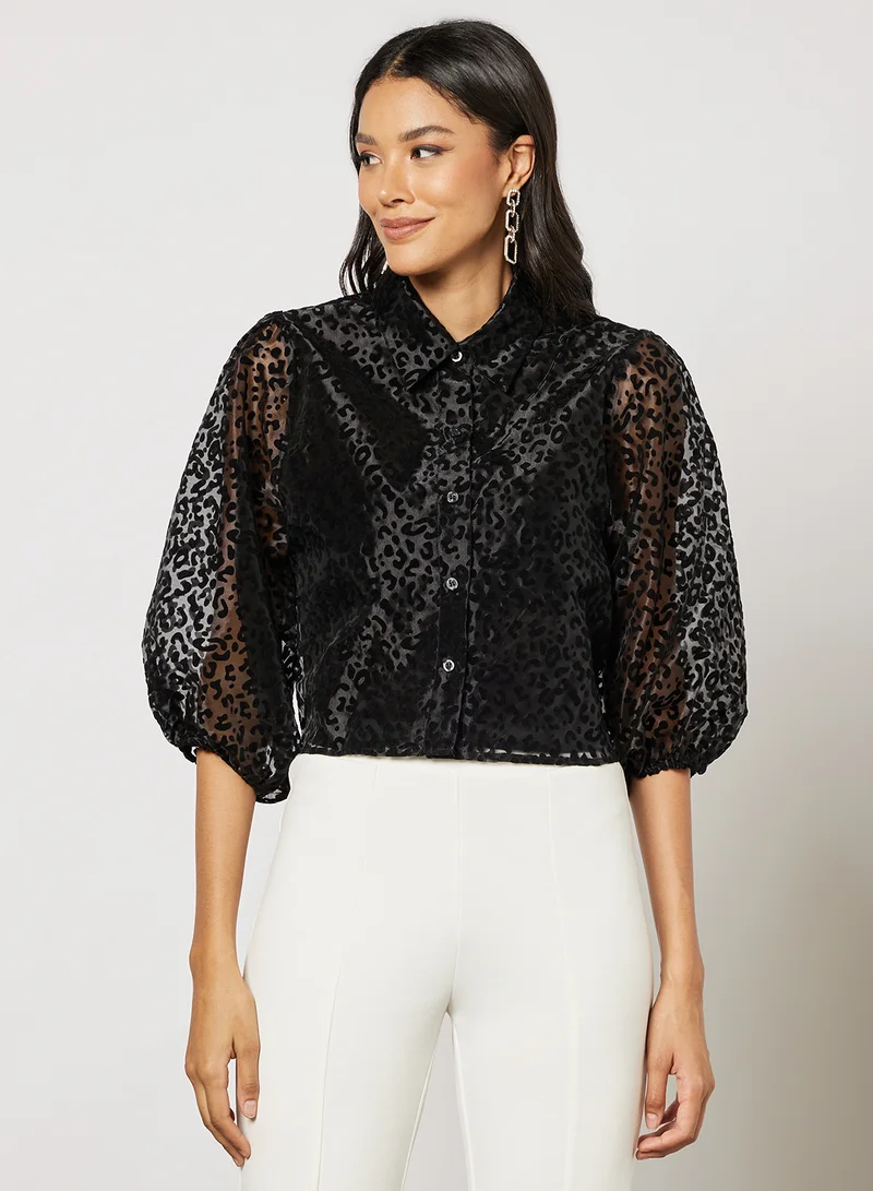 Chi-Chi London Leopard Print Top Black