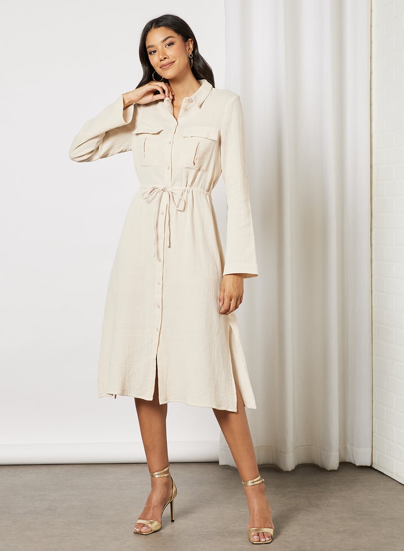 VERO MODA Dual Pocket Shirt Dress Oatmeal  - Image 1