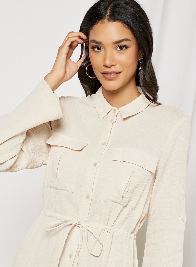 VERO MODA Dual Pocket Shirt Dress Oatmeal  - Image 3