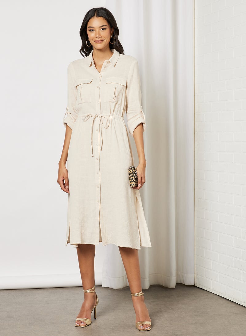 VERO MODA Dual Pocket Shirt Dress Oatmeal  - Image 4