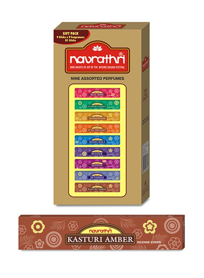 تولسي مجموعة أعواد بخور نافراتري كاستوري برائحة العنبر مكونة من 9 قطع متعدد الألوان