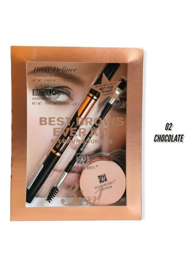 ROSE BERRY - 3 In1 Best Brows Ever Kit 02 Chocolate - Image 1