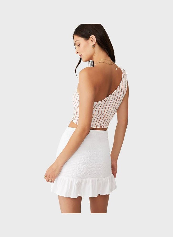 One Shoulder Shirred Top Beige