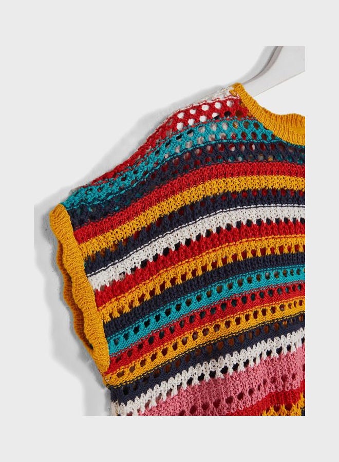 زيبي Kids Knitted Fringe Detail Poncho Multicolour - Image 3