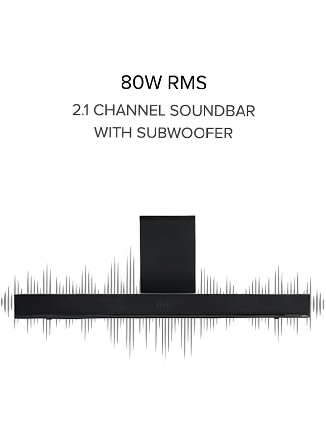 Noon East - 2.1 CH Soundbar Speaker - With 80 W Output, Powerful Bass, Bluetooth, USB Playback, Remote, HDMI & AUX S0 Pro Black - Image 1