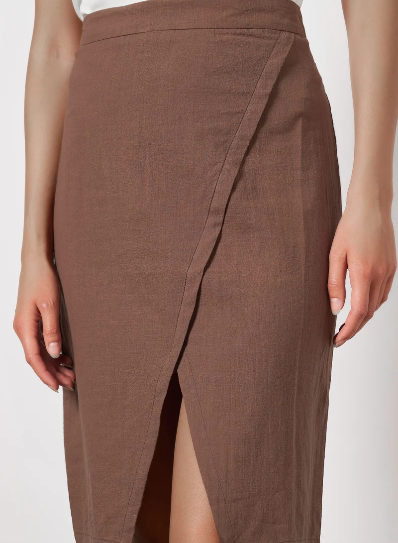 NA-KD Solid Color Wrap Skirt Brown