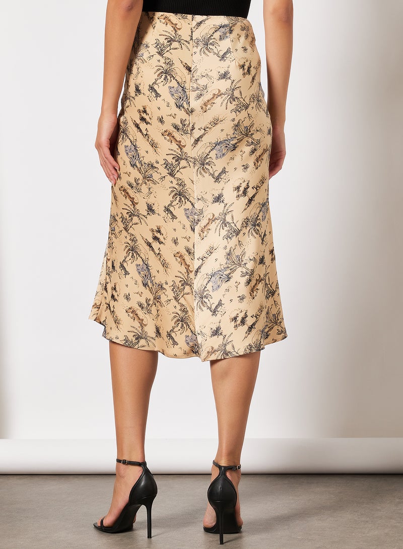 نا-كد تنورة من البوليستر بطبعة بيج / رمادي - Image 2