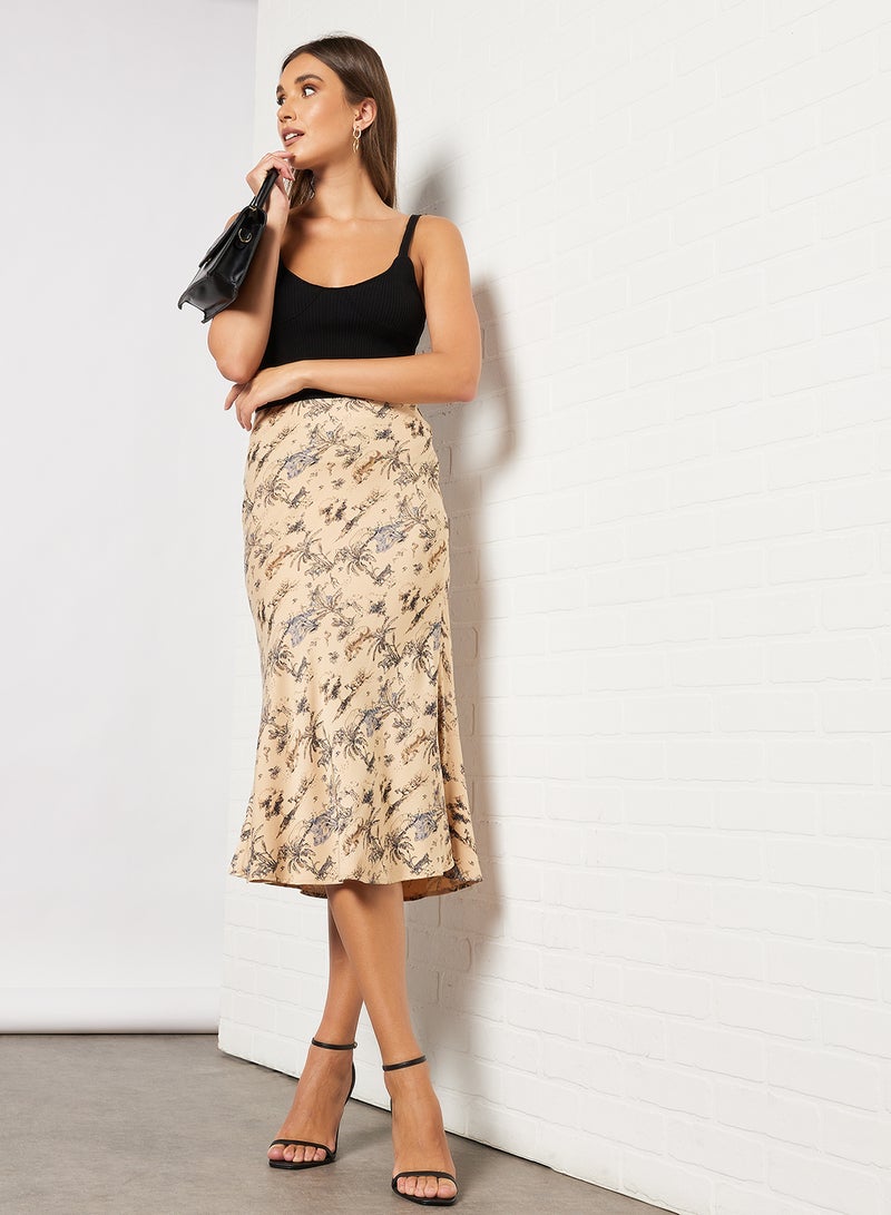 نا-كد تنورة من البوليستر بطبعة بيج / رمادي - Image 4