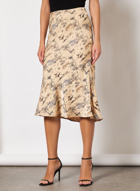 Printed Polyester Skirt Beige/Grey