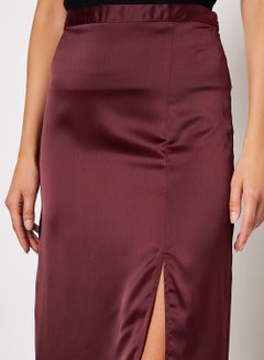 NA-KD Front Slit Satin Skirt Plum  - Image 3