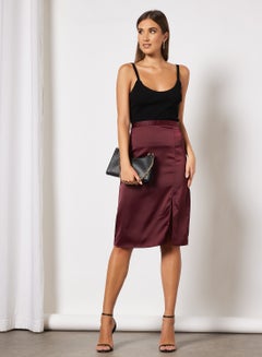 NA-KD Front Slit Satin Skirt Plum  - Image 4