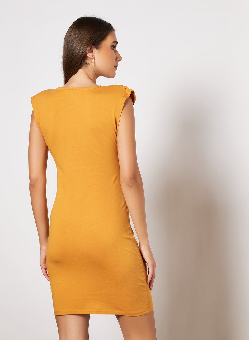 Basic Plain Round Neck Midi Dress Orange - v1650440543/N40640363V_2