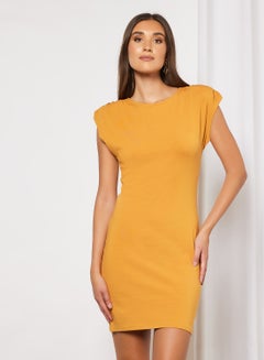 NA-KD Basic Plain Round Neck Midi Dress Orange  - Image 1
