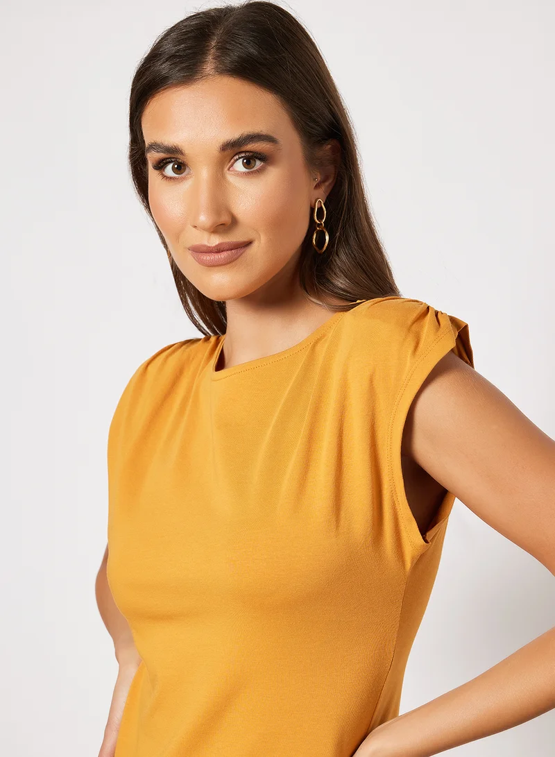 NA-KD Basic Plain Round Neck Midi Dress Orange