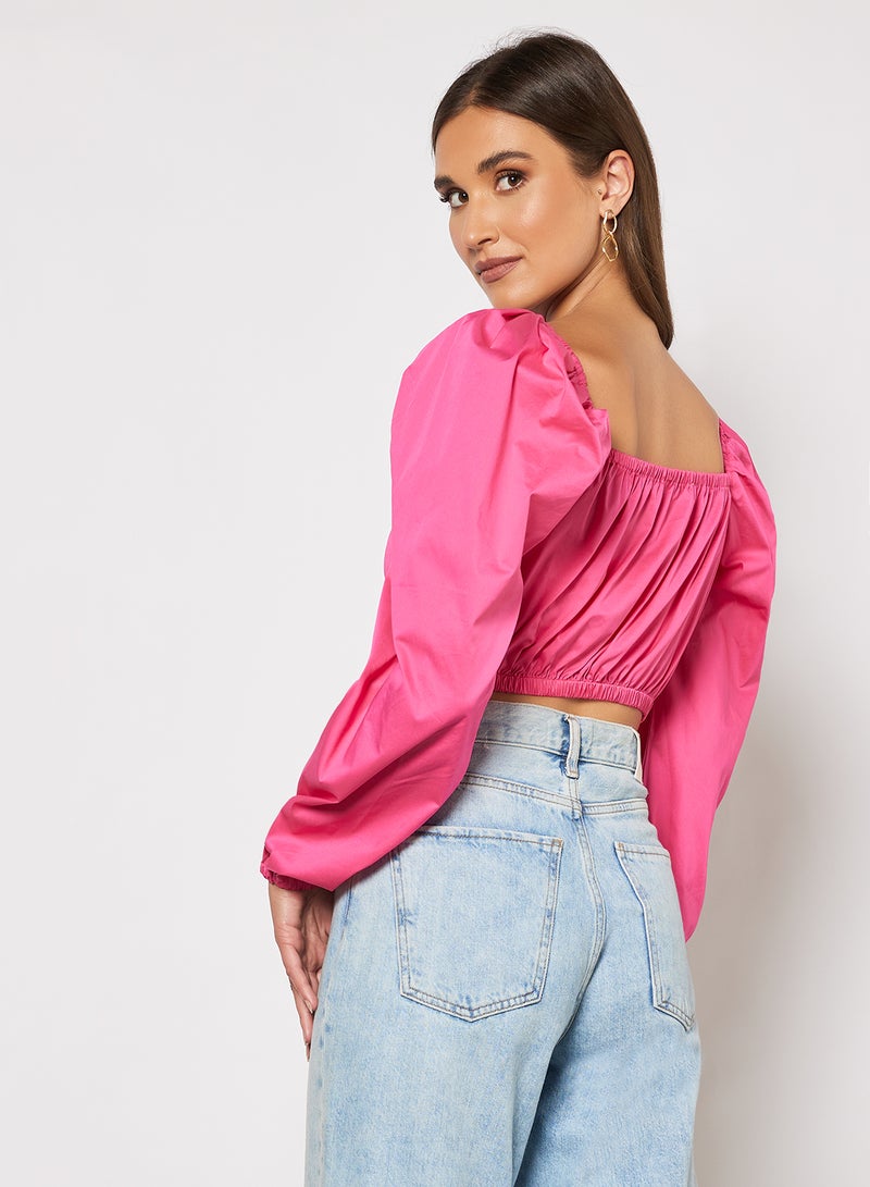 NA-KD - Puff Sleeve Square Neck Top Pink - Image 1